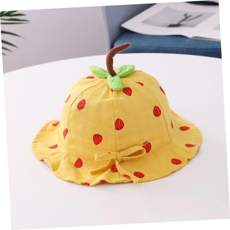 Baby Sun Hat 6 24 Months Pink Yellow Strawberry Leaf Design Wide Brim Polyester - Image 5