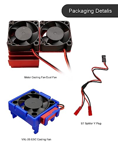 TADYAO VXL-3s ESC Cooling Fan and Motor Cooling Dual Fan Set Fit for 1/10 Traxxas Slash 4×4 VXL Rustler 4X4 Stampede 4X4 Hoss 4×4 Velineon VXL-3s, Red - Image 5