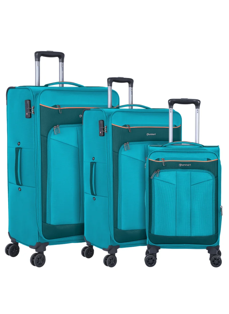 إيمينينت Unisex Soft Travel Bag Trolley Luggage Set of 3 Polyester Lightweight Expandable 4 Double Spinner Wheeled Suitcase with 3 Digit TSA lock E788 Green