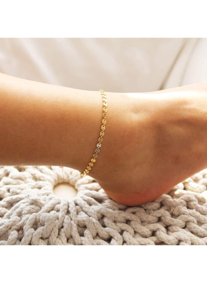 Julia Store Dainty Ankle Bracelets for Women 18K Gold Plated Stainless Steel Squine Chain Anklets Simple Lip Chain Anklet Minimalist Summer Beach Foot Jewelry - Image 2