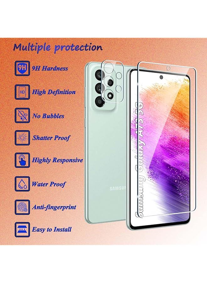 إيروريكس 3+2 عبوة من واقي الشاشة الزجاجي المقوى متوافق مع هاتف Samsung Galaxy A73 5G والكاميرا بدون فقاعات، صلابة 9H، واقي شاشة عالي الدقة مضاد للخدش لهاتف Samsung Galaxy A73 5G - Image 2