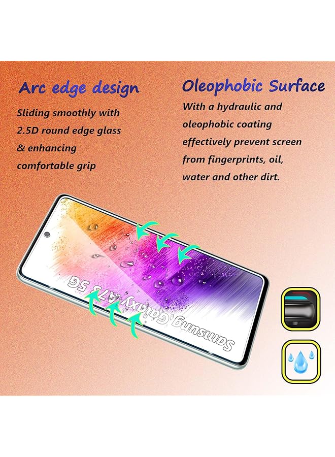 إيروريكس 3+2 عبوة من واقي الشاشة الزجاجي المقوى متوافق مع هاتف Samsung Galaxy A73 5G والكاميرا بدون فقاعات، صلابة 9H، واقي شاشة عالي الدقة مضاد للخدش لهاتف Samsung Galaxy A73 5G - Image 5
