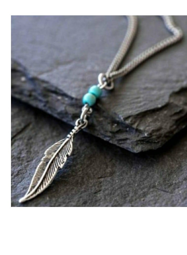 RA accessories Women Necklace Silvery With Turquoise SilveryChain  - Image 1