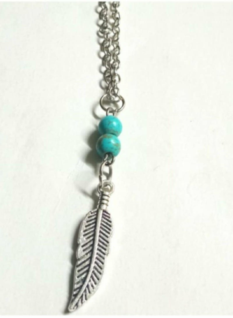 RA accessories Women Necklace Silvery With Turquoise SilveryChain  - Image 2