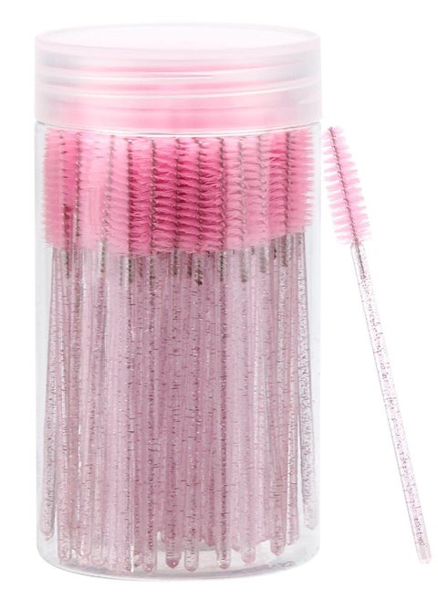 100PCS Disposable Mascara & Eyebrow Wands with Crystal Handle, Reusable Storage Container, Soft Bendable Spoolies for Eyelash Extensions & Cleaning