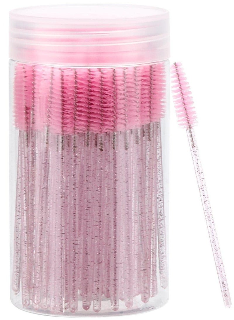 100PCS Disposable Eyelash Mascara Brushes Wands with Crystal Handle, Eyebrow Makeup Tool Kit Including Reusable Storage Case, Disposable Mascara Eyebrow Wands for Lash Extensions, Brow Grooming & Precision Cleaning - Image 1