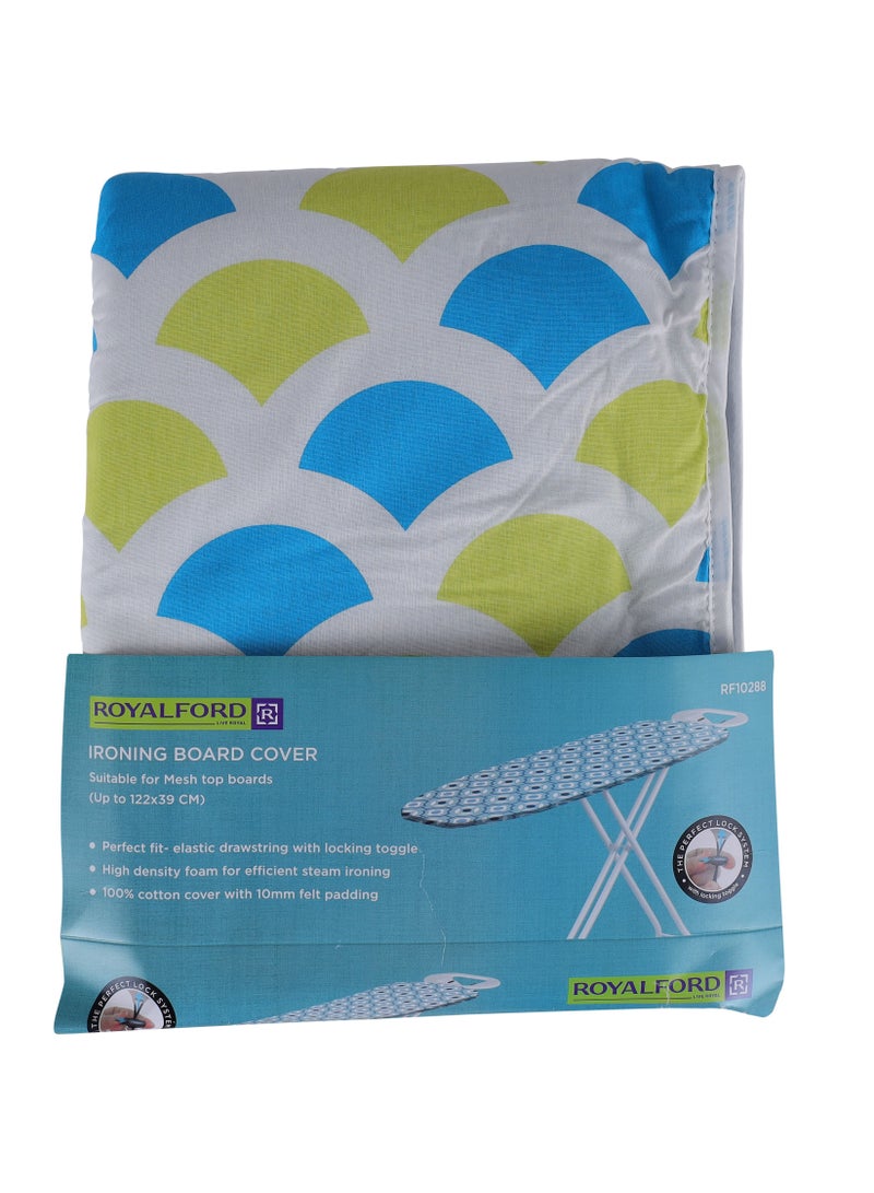 Ironing Board Cover, 132x40cm, RF10288 - Durable Heat Resistant Cotton Cover With 10mm Felt Padding for Large Size, Foldable Design, Non Slip Feet