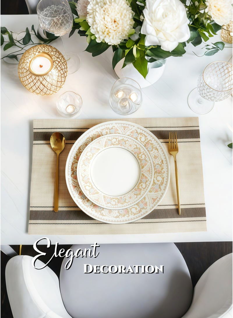 Rectangular PVC Placemats Set of 6,Beige & Brown Striped Table Mats,Table Decoration,Waterproof Oilproof Heat-Resistant Non-Slip ,for Daily Kitchen Dinning Table, Parties, Restaurants, Weddings & Ramadan Dining,45x30cm - Image 2