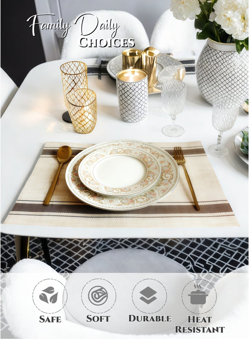 Rectangular PVC Placemats Set of 6,Beige & Brown Striped Table Mats,Table Decoration,Waterproof Oilproof Heat-Resistant Non-Slip ,for Daily Kitchen Dinning Table, Parties, Restaurants, Weddings & Ramadan Dining,45x30cm - Image 4