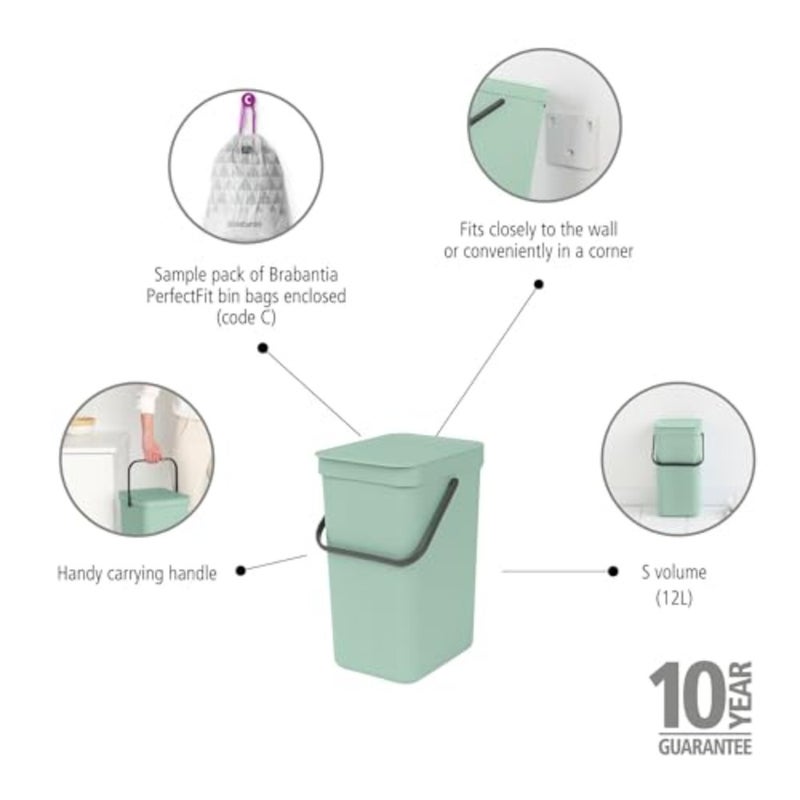 Sort and Go Kitchen Recycling Can 3.2 Gal/ Stackable Waste Organiser with Handle and Removable Lid, Wall/Cupboard Mounting - Image 3