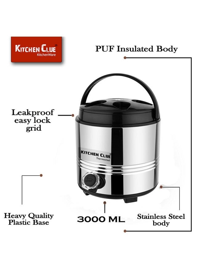 KITCHEN CLUE KITCHEN CLUE Hot Tea/Water Jug 3 Liters I Stainless Steel Body Inside & Outside I PUF Insulated Thermosteel Water/Tea Dispenser For Office Kitchen Home I BPA Free Plastic Handle I Leak-Proof Tap  - Image 3