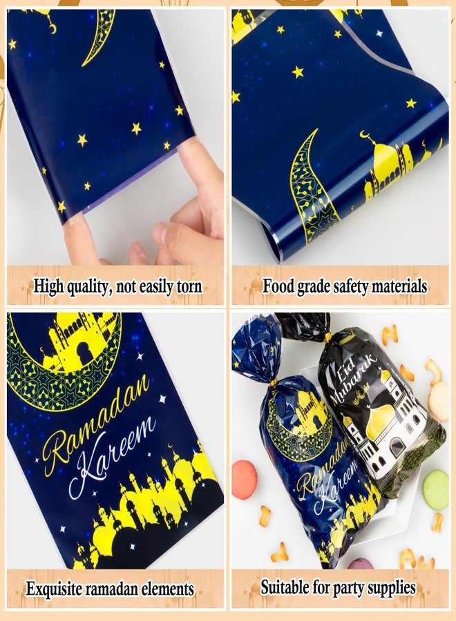 GOMANCHE Eid Mubarak Cellophane Treat Bags, 100Pcs Ramadan Plastic Clear Goodie Bags with 100pcs Twist Ties, Eid Mubarak Goody Gift Bag for Islam Party Decorations - Image 3