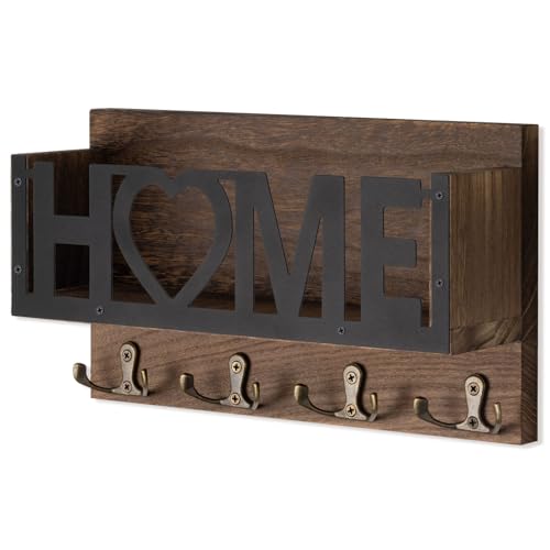 FIPUTE Wall Mount Mail and Key Holder Wooden Mail Organizer with 4 Double Hooks Black Metal Letters Farmhouse Home Decor Entryway Storage 108 x 33 x 62 Inches - Image 3