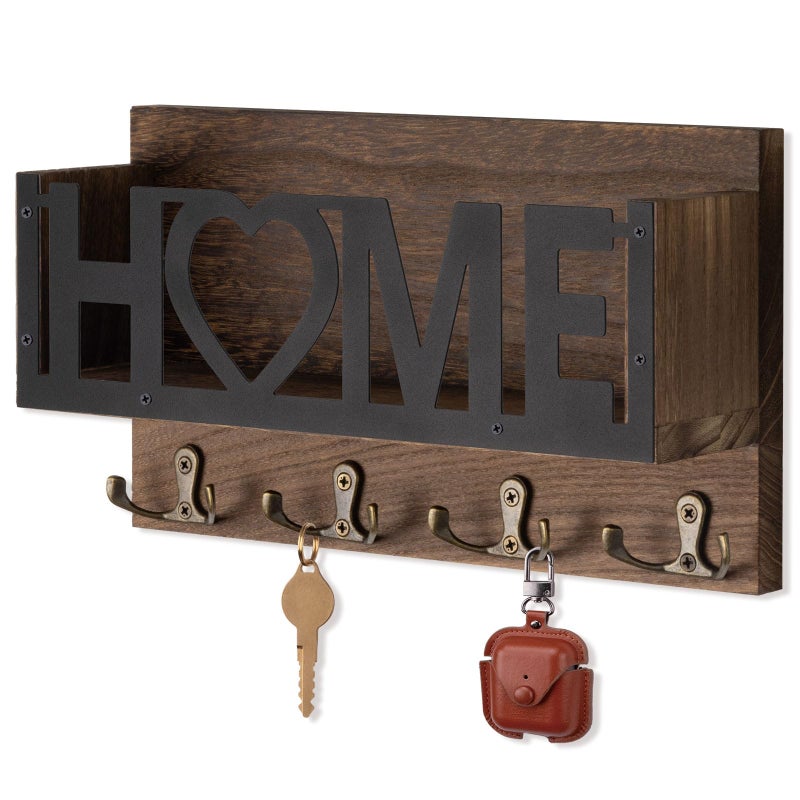 FIPUTE Wall Mount Mail and Key Holder Wooden Mail Organizer with 4 Double Hooks Black Metal Letters Farmhouse Home Decor Entryway Storage 108 x 33 x 62 Inches - Image 2