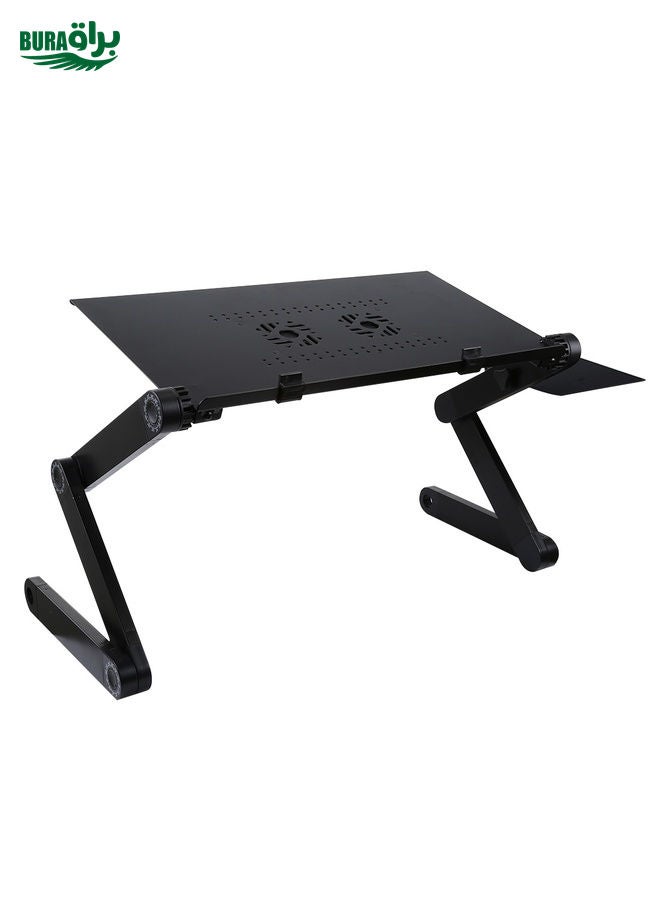 BURAQ Portable 360 Degree Adjustable Foldable Aluminium Alloy Desk Stand with Double CPU Fans & Mouse Pad for Laptop / Notebook, Desk Size: 480mm x 260mm(Black)  - Image 2