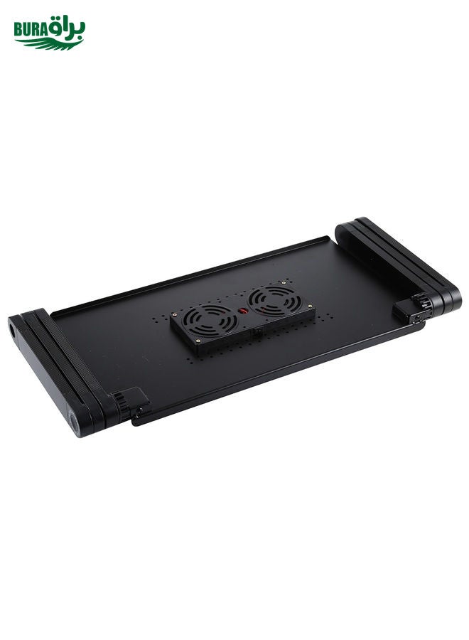 BURAQ Portable 360 Degree Adjustable Foldable Aluminium Alloy Desk Stand with Double CPU Fans & Mouse Pad for Laptop / Notebook, Desk Size: 480mm x 260mm(Black)  - Image 3