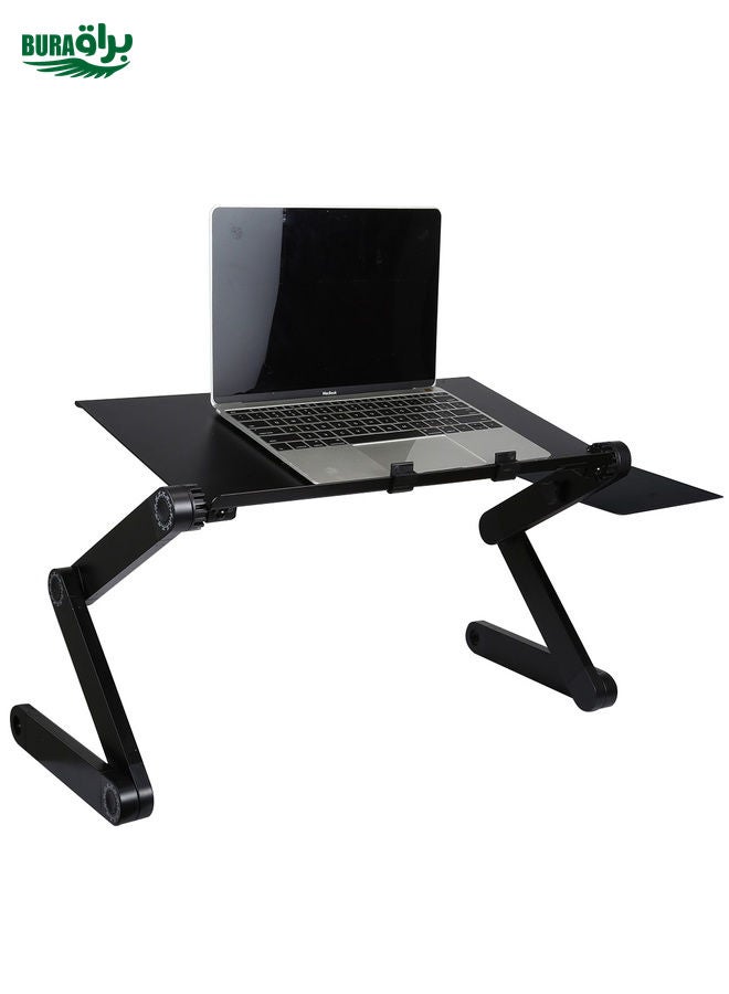 BURAQ Portable 360 Degree Adjustable Foldable Aluminium Alloy Desk Stand with Double CPU Fans & Mouse Pad for Laptop / Notebook, Desk Size: 480mm x 260mm(Black)  - Image 4