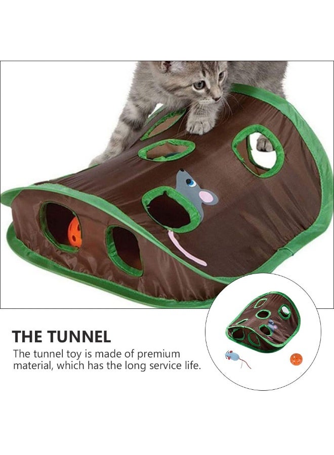 Interactive Cat Toys, 9‑Hole Foldable Pop‑Open Play Tent with Bell Ball and Plush Mouse, Collapsible Intelligence Training Toy for Indoor Cats to Hunt, Chase, and Exercise - Image 3