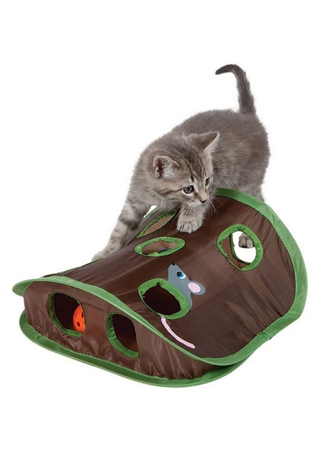 Interactive Cat Toys, 9‑Hole Foldable Pop‑Open Play Tent with Bell Ball and Plush Mouse, Collapsible Intelligence Training Toy for Indoor Cats to Hunt, Chase, and Exercise - Image 1
