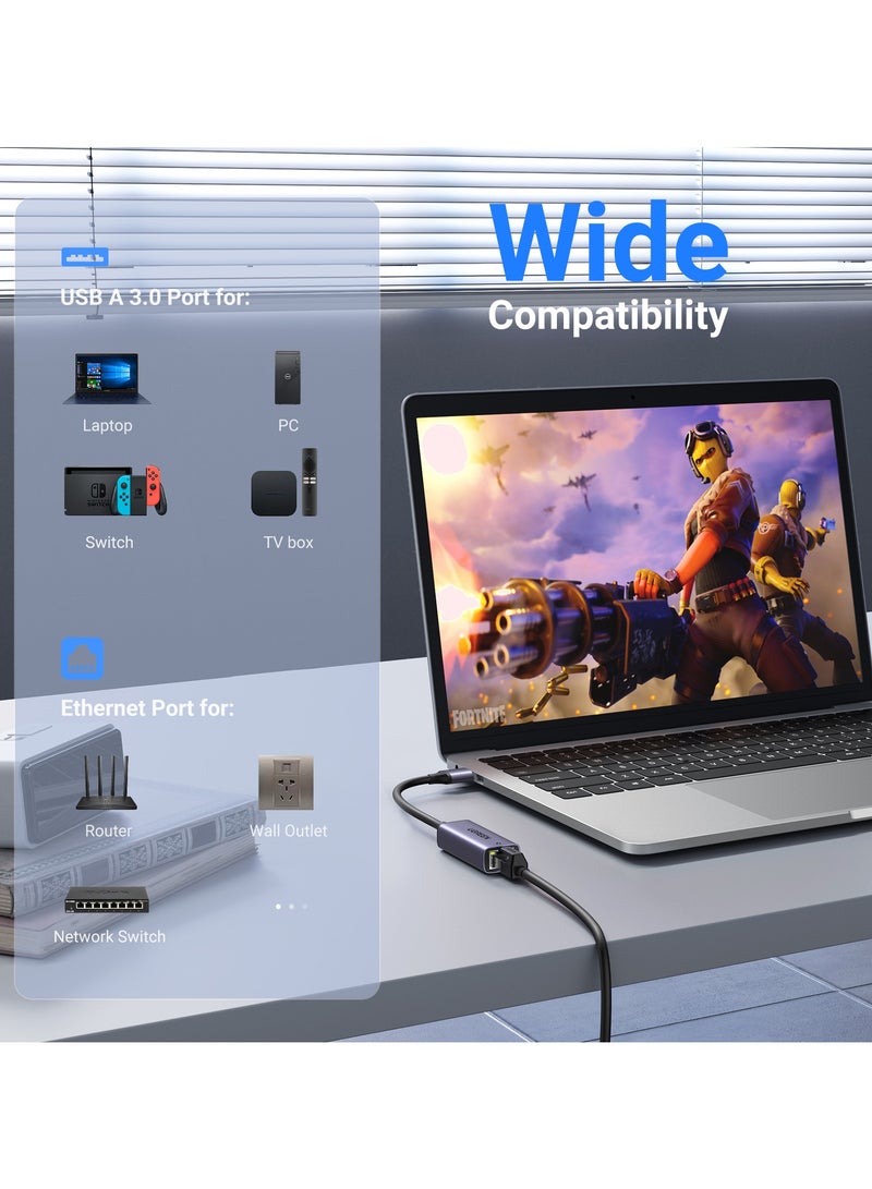 USB to Ethernet Adapter Gigabit Network Adapter USB 3.0 to RJ45 Computer  LAN Ethernet Dongle Alu Shell Stable Connection Fast Speed Compatible with Nintendo Switch, Windows macOS, Linux PC