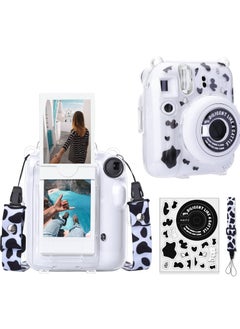 O Ozone Crystal Clear Camera Case For Fujifilm Mini 12 Instant Camera Hard PC Cover with Adjustable Strap and Pocket & Decorative sticker - Cow Pattern  - Image 1