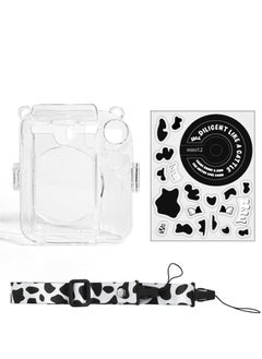 O Ozone Crystal Clear Camera Case For Fujifilm Mini 12 Instant Camera Hard PC Cover with Adjustable Strap and Pocket & Decorative sticker - Cow Pattern  - Image 2