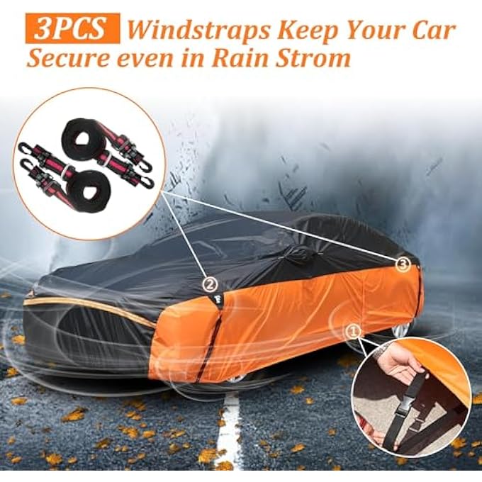 rayihni Waterproof Car Cover for Automobiles, All Weather Full Exterior Covers Fit for Toyota Camry Chevrolet Malibu Honda Accord, Universal Windproof Rain Sun UV Protection Car Covers Fit 191"-200" Sedan - Image 3