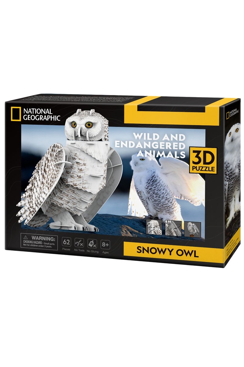 National Geographic 3D Puzzle Snowy Owl 62-Pieces with Display Stand | Easy to Assemble | Display Puzzle | No-Glue or Scissors Needed! | Building Kit | Puzzle for Kids & Adults | Challenging Puzzle | Arts & Crafts | Perfect for Stress Reliever and Puzzle Lovers - Image 1