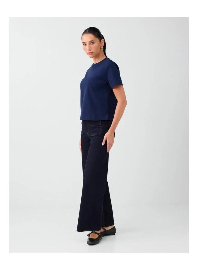 Jimmy Key Indigo Blue Comfortable Cut Wide Leg High Waist Denim Pants.