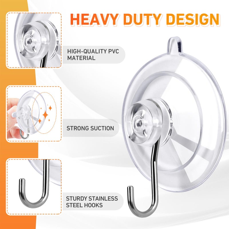 KORCCI Suction Cup Hooks 12Pack - Max Load 10LB, 1.77Inch Clear Medium Suction Cups, No Trace, Reusable & Removable, Stainless Steel Hooks, for Tile, Glass, Window, Shower, Kitchen, Bathroom - Image 5