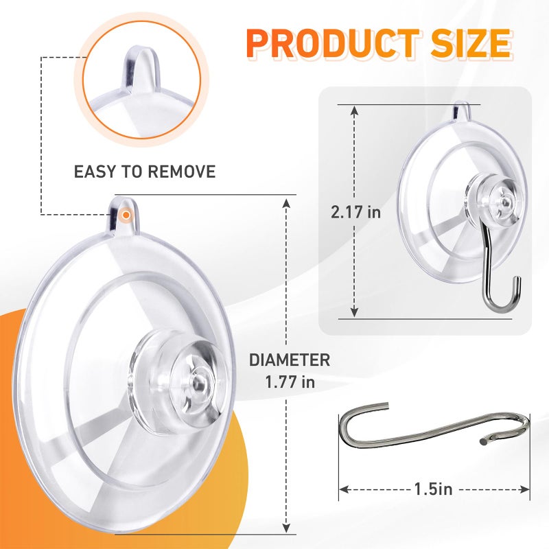 KORCCI Suction Cup Hooks 12Pack - Max Load 10LB, 1.77Inch Clear Medium Suction Cups, No Trace, Reusable & Removable, Stainless Steel Hooks, for Tile, Glass, Window, Shower, Kitchen, Bathroom - Image 3