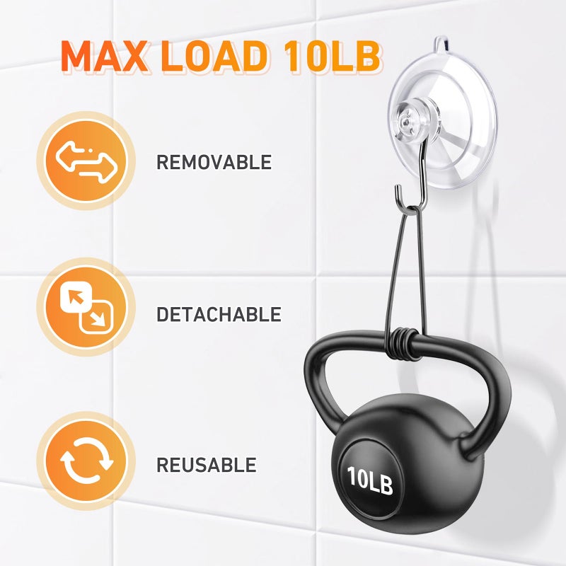 KORCCI Suction Cup Hooks 12Pack - Max Load 10LB, 1.77Inch Clear Medium Suction Cups, No Trace, Reusable & Removable, Stainless Steel Hooks, for Tile, Glass, Window, Shower, Kitchen, Bathroom - Image 2