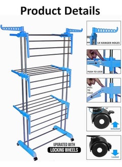 Clothes Drying Racks for Laundry Foldable 3-Tier Rolling Collapsible Garment Dryer Hanger Rack Rail Stand Stainless Folding Indoor/Outdoor with Side Wings and Casters - pzsku/Z68D44FA0FEEAE17859CAZ/45/_/1737552122/1715ef3d-f479-43cf-bbb5-0f2b22f0f6f4