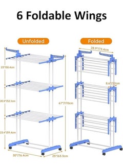 Clothes Drying Racks for Laundry Foldable 3-Tier Rolling Collapsible Garment Dryer Hanger Rack Rail Stand Stainless Folding Indoor/Outdoor with Side Wings and Casters - pzsku/Z68D44FA0FEEAE17859CAZ/45/_/1737552194/e10004d9-4eee-4859-b913-d18af9eaf917