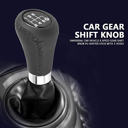 Fydun for Gear Knob 6 Speed-Gear Knob 6 Speed - Gear Shift Knob Universal Car Vehicle 6 Speed PU Shifter Stick with 3 Hoses(Black) - Image 3