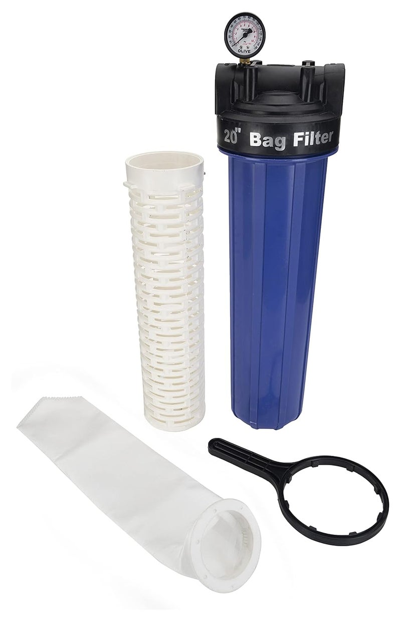RiverSoft Sediment Filter Assembly AFB20 Filter Bag 5 Micron for Filtering sediments with Pressure Gauge20 inch Filter Bag PP Blue Sediment Filter Assembly - Image 3