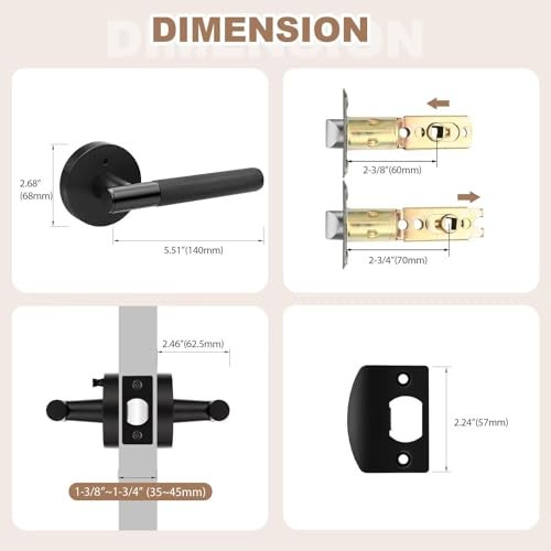 NIZADO 6 Pack Black Door Handles Interior with Lock, Keyless Privacy Door Lever for Bedroom and Bathroom, Modern Knurled Reversible Handle Lever - Image 2