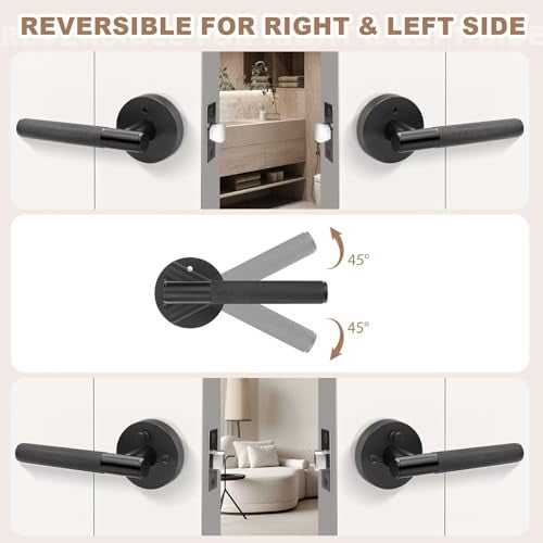 NIZADO 6 Pack Black Door Handles Interior with Lock, Keyless Privacy Door Lever for Bedroom and Bathroom, Modern Knurled Reversible Handle Lever - Image 4