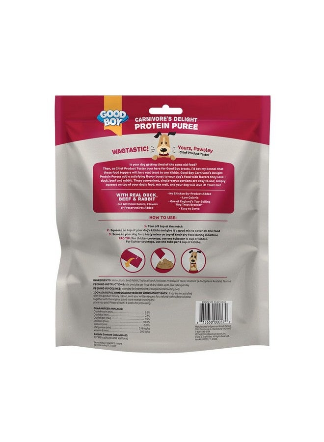 جود بوي مزيج طعام الكلاب من GOOD BOY Carnivore's Delight Protein Purees لجميع الكلاب البالغة، 30 قطعة، سهلة الاستخدام، وجبة فردية بثلاث نكهات، مع البط ولحم البقر والأرنب - Image 2