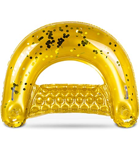 POZA Inflatable Chair Float Seat Sparkle Confetti Inflatable Pool Chair Float with 2 Builtin Cup Holders and Handles Perfect Floating Chairs for Lake Beach River or Pool 48x38 Inches Gold - Image 1