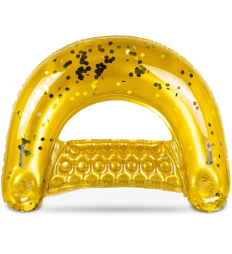 POZA Inflatable Chair Float Seat Sparkle Confetti Inflatable Pool Chair Float with 2 Builtin Cup Holders and Handles Perfect Floating Chairs for Lake Beach River or Pool 48x38 Inches Gold - Image 3