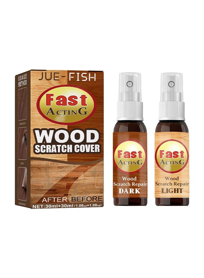 جوي فيش غطاء خدش الخشب - 2 عبوة إصلاحه للخشب - مجموعة مزيل الخدوش لإصلاح الأثاث الخشبي لإصلاح خدوش الخشب سريع المفعول - مجموعة إعادة صقل الشعر بالشمع ، رذاذ مزيل الخدوش الخشبي للأرضيات والطاولات والنجارين - Image 1