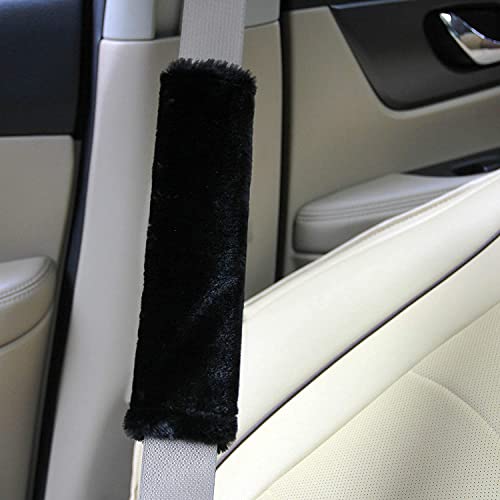 AMICA Soft Faux Sheepskin Seat Belt Shoulder Pad For Car, Truck, Bus, Compatible With Adults Youth Kids (Black) - 2 Packs, Wool (Black) - Image 4