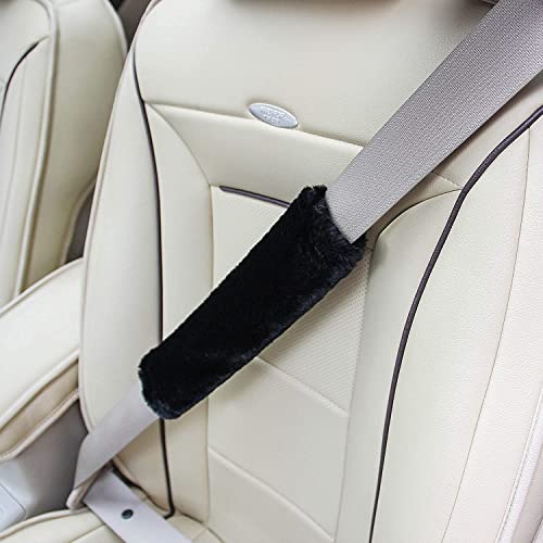 AMICA Soft Faux Sheepskin Seat Belt Shoulder Pad For Car, Truck, Bus, Compatible With Adults Youth Kids (Black) - 2 Packs, Wool (Black) - Image 5