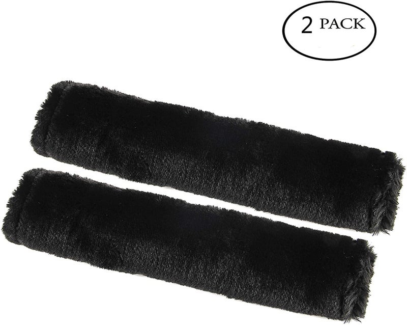 AMICA Soft Faux Sheepskin Seat Belt Shoulder Pad For Car, Truck, Bus, Compatible With Adults Youth Kids (Black) - 2 Packs, Wool (Black) - Image 2