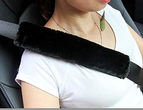 AMICA Soft Faux Sheepskin Seat Belt Shoulder Pad For Car, Truck, Bus, Compatible With Adults Youth Kids (Black) - 2 Packs, Wool (Black) - Image 1