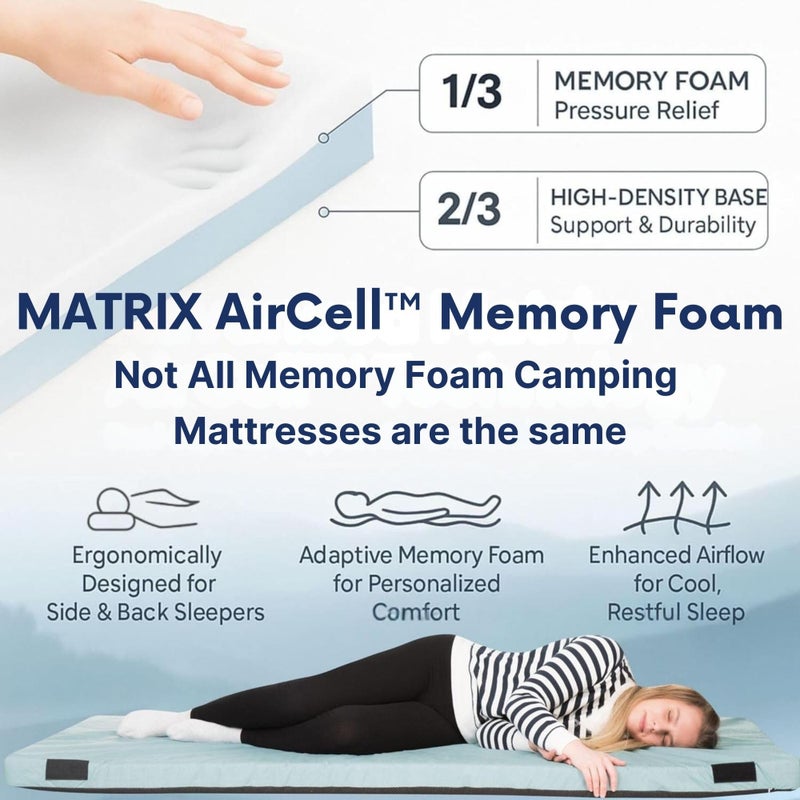 Hazli Matrix AirCell 4 Inch Memory Foam Camping Mattress Pad - Roll Up Mattress for Adults - Portable Cot Sleeping Pad for Camping - Floor Mat or Bed Roll - Twin XL 80â€™â€™ X 40â€™â€™ X 4â€™â€™- Grey - Image 2