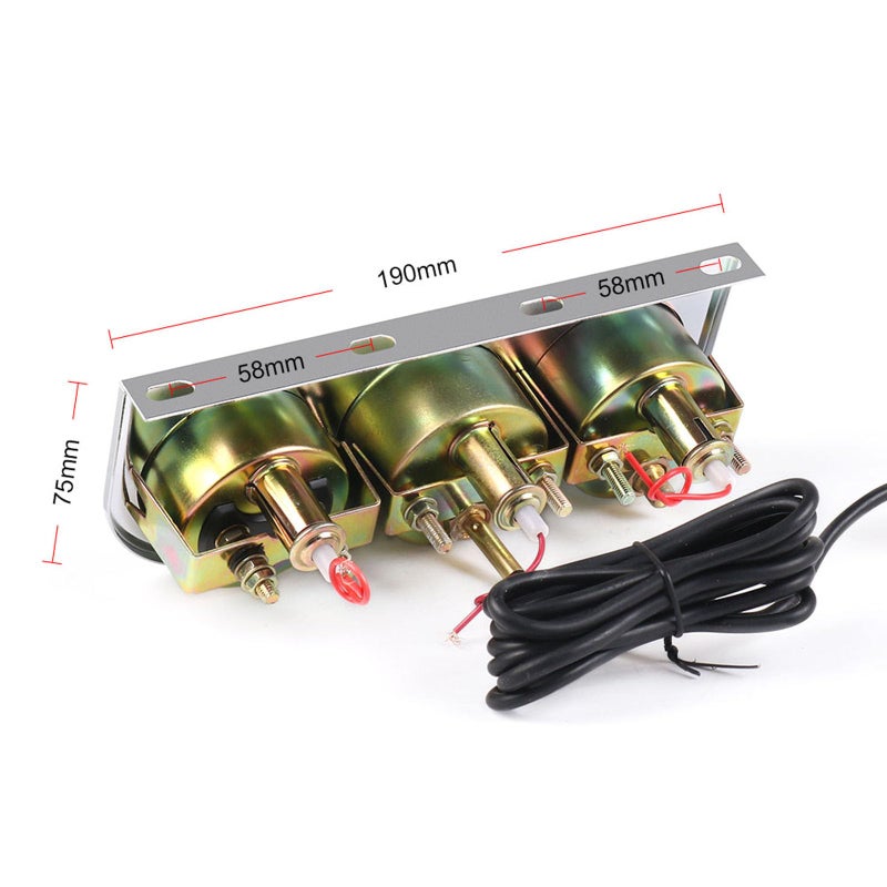 Dyno Racing 2" 52mm Car Triple Gauge Kit Set Chrome Panel Mechanical 3 in 1 Oil Pressure Gauge Fahrenheit Water Temperature Temp Gauge AMP Ammeter Gauges Meter Black Face - Image 3