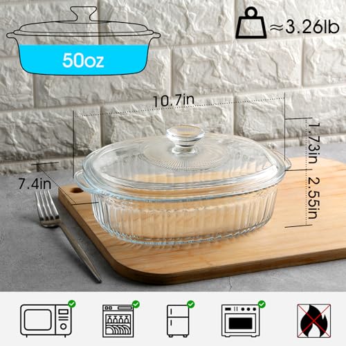 NUTRIUPS 1.9QT Oval Glass Casserole Dish with Glass Lid, Borosilicate Glass,Oval Casserole Dish for Oven, Baking Dish with Lid - Image 2