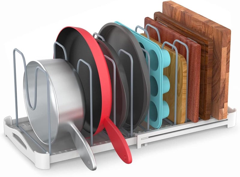 EVERIE Adjustable Bakeware Organizer Pot Lid Holder Rack for Pots, Cake Molds, Cutting Boards, Mats, Cookware, GS02SS, Pack of 2 - Image 1